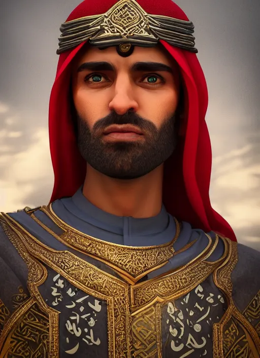 Image similar to portrait of sheikh mohammad ruler of dubai, drak fantasy goblin, head and torso only, cinematic lighting, studio quality, smooth render, unreal engine 5 rendered, octane rendered, art style by klimt and nixeu and ian sprigger and wlop and krenz cushart.