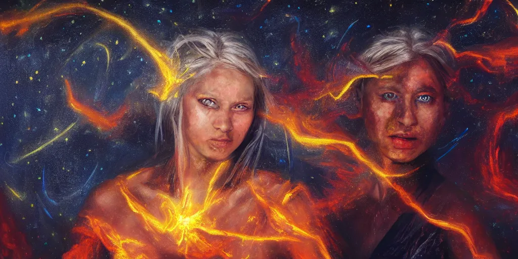 Image similar to portrait of a demon fell from a starry sky like a meteor. hyperrealistic oil painting, 4k, studio lightning, very detailed faces