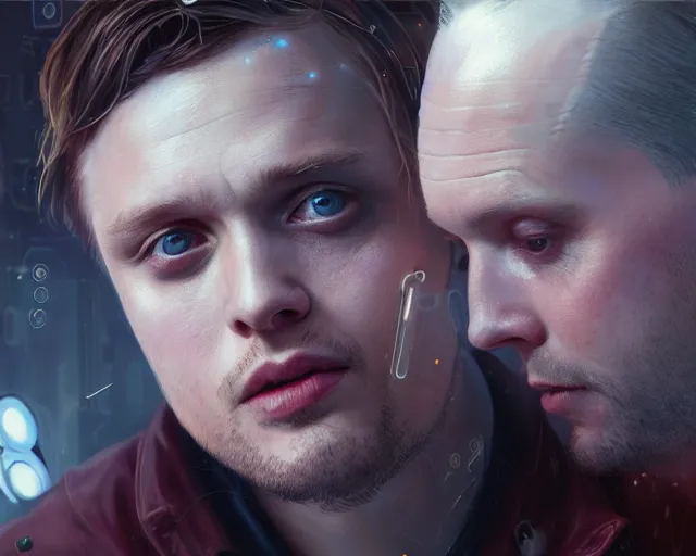 Image similar to highly detailed portrait of michael pitt as an android choking someone, in detroit : become human, stephen bliss, unreal engine, fantasy art by greg rutkowski, loish, rhads, ferdinand knab, makoto shinkai and lois van baarle, ilya kuvshinov, rossdraws, tom bagshaw, global illumination, radiant light, detailed and intricate environment