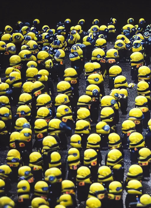 Image similar to hyperrealistic and heavy detailed moncler runway show of minions, leica sl 2 5 0 mm, vivid color, high quality, high textured, real life