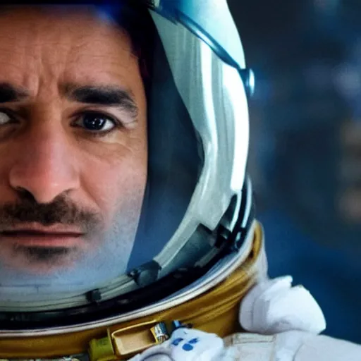 Image similar to close - up of a kurdish astronaut in a movie directed by christopher nolan, movie still frame, promotional image, imax 7 0 mm footage