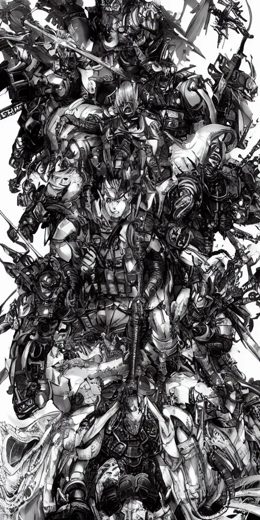 Image similar to Four horsemen of the apocalypse by masamune shirow, vivid, very detailed, matte, cinematic, CGSociety