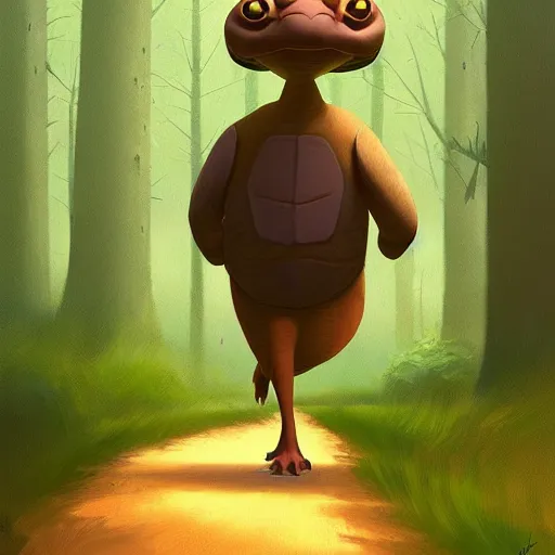 Prompt: Goro Fujita a portrait of an anthropomorphic A tortoise walking through the forest, painting by Goro Fujita, ArtStation