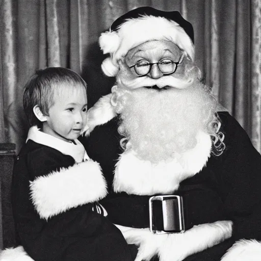 Image similar to santa claus sitting on a kid's lap at the mall, film camera photo, highly detailed, high definition, ultra realistic