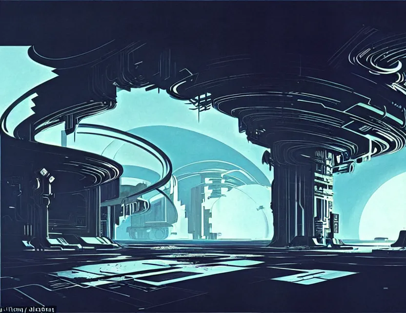 Image similar to concept art of an abandoned base on europa, by syd mead, cyberpunk, ancient, intricate details, cinematic, epic