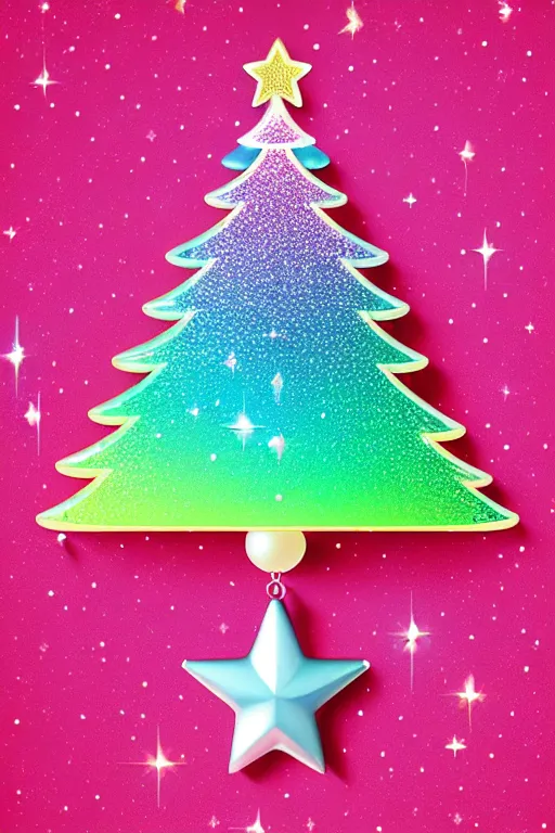 Image similar to flat illustration rainbowcore neo - scandi christmas tree with kitchen glitzy baubles, star, bird decorations, silver pink white red mood, highly detailed digital art masterpiece, smooth etienne sandorfi eric zener dramatic pearlescent soft teal light, ground angle hd 8 k, sharp focus