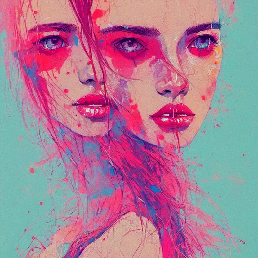 Image similar to close up portrait painting of a female in nineties street styling, concept art, intricate details, aesthetically pleasing pastel colors, art by conrad roset, impressionism, portrait