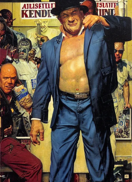 Image similar to full body and head portrait of dorian yates as kingpin, painted by norman rockwell and phil hale and greg staples and tom lovell and frank schoonover and jack kirby