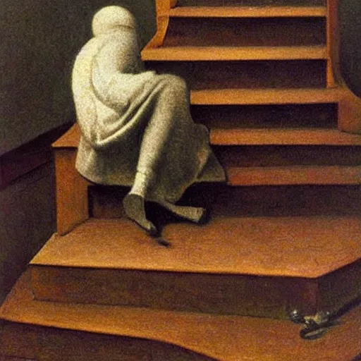 Image similar to snails on the stairs in style of vilhelm hammershoi