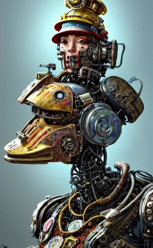 Prompt: portrait of a sponge with a fireman hat, robot steampunk, cyborgnetic, floral! horizon zero dawn machine, intricate, elegant, highly detailed, ray tracing, digital painting, artstation, concept art, clear sky, extremely detailed, fantasy, smooth, sharp focus, illustration, art by artgerm and greg rutkowski and alphonse mucha, 8 k