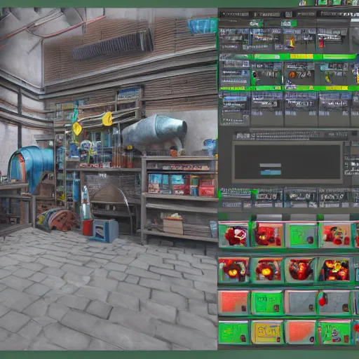 Image similar to 3 d render of a factory videogame. producing magic potions. factorio, rube goldberg. contraptions. clean, arnold render with raytracing.