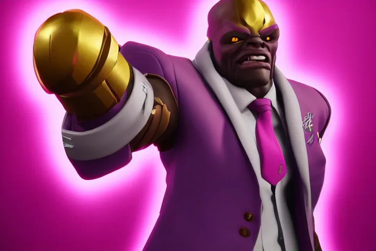 Image similar to doomfist, pink blazer, overwatch game, digital art, high detailed, artstation, 3 d render