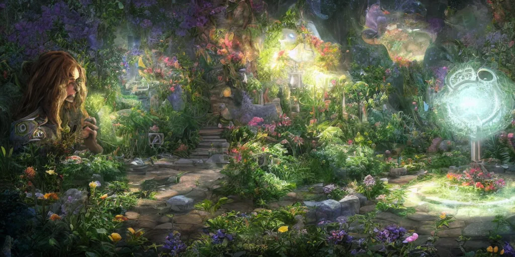 Prompt: garden of time and space, trending on artstation, dreamy