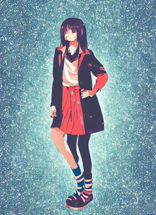 Prompt: woman wearing thrifty clothing, very anime, trending artwork, 4 k, dynamic, anime painter studio, glitz pro