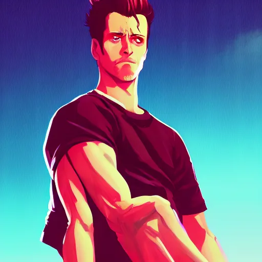 Image similar to John Noble as Tyler Durden, ambient lighting, 4k, anime key visual, lois van baarle, ilya kuvshinov, rossdraws, artstation