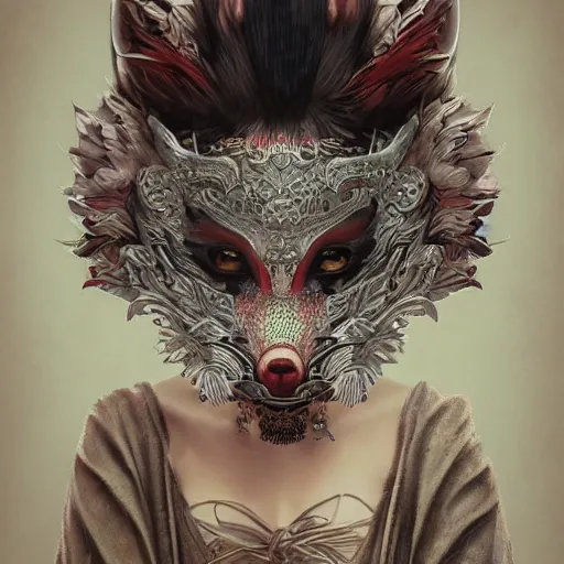 Prompt: a Photorealistic dramatic fantasy render of a beautiful woman wearing a beautiful intricately detailed Japanese Wolf Kitsune mask and clasical Japanese Kimono by WLOP,Artgerm,Greg Rutkowski,Alphonse Mucha, Beautiful dynamic dramatic dark moody lighting,shadows,cinematic atmosphere,Artstation,concept design art,Octane render,8K The seeds for each individual image are: [3059396411, 1380492577, 4050413996, 1113220254]