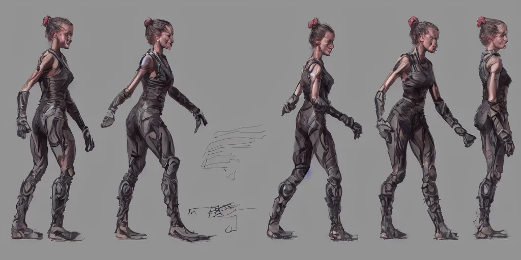 Image similar to tough halston sage running cycle, character sheet, fine details, concept design, contrast, kim jung gi, greg rutkowski, trending on artstation, 8 k, full body, turnaround, front view, back view, ultra wide angle