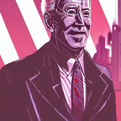 Image similar to cyberpunk joe biden as the leader of a futuristic communist nation, cybernetics, sharp lines, digital, artstation, colored in