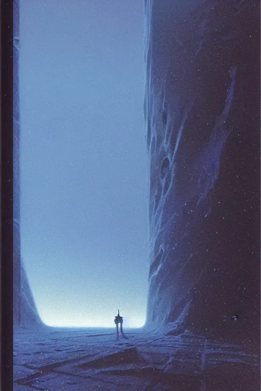 Image similar to emissary space by arthur haas and bruce pennington and john schoenherr, cinematic matte painting, photo realism, dark color palate, blue hour light snow