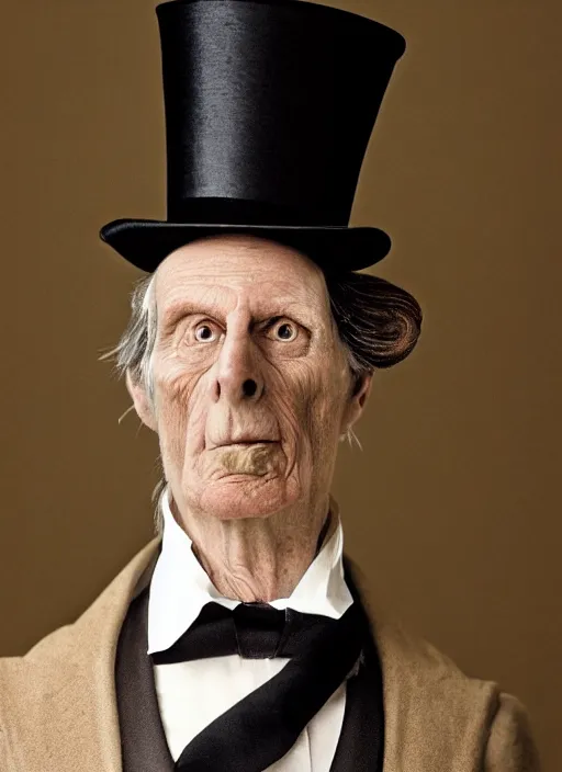 Image similar to closeup portrait of lord snooty wearing a top hat, depth of field, zeiss lens, detailed, symmetrical, centered, fashion photoshoot, by Annie Leibovitz and Steve McCurry, David Lazar, Jimmy Nelsson, Breathtaking, 8k resolution, extremely detailed, beautiful, establishing shot, artistic, hyperrealistic, beautiful face, octane render