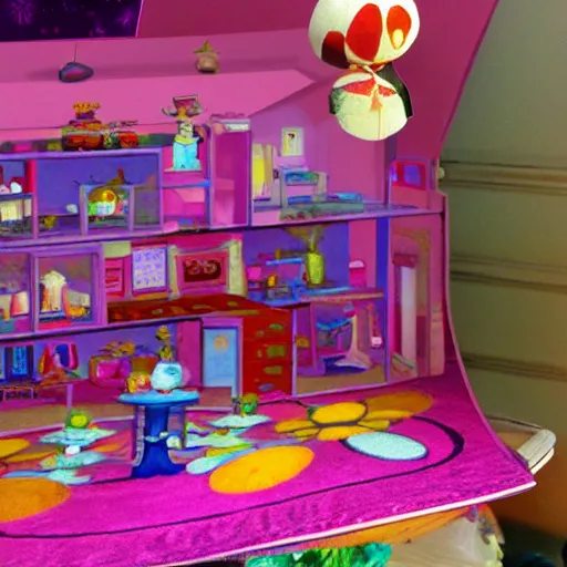 Image similar to pikmin dollhouse inside a kaleidoscope