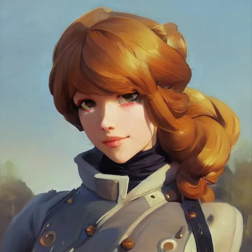 Image similar to greg manchess portrait painting of violet evergarden as overwatch character, totally whack, medium shot, asymmetrical, profile picture, organic painting, sunny day, matte painting, bold shapes, hard edges, street art, trending on artstation, by huang guangjian and gil elvgren and sachin teng