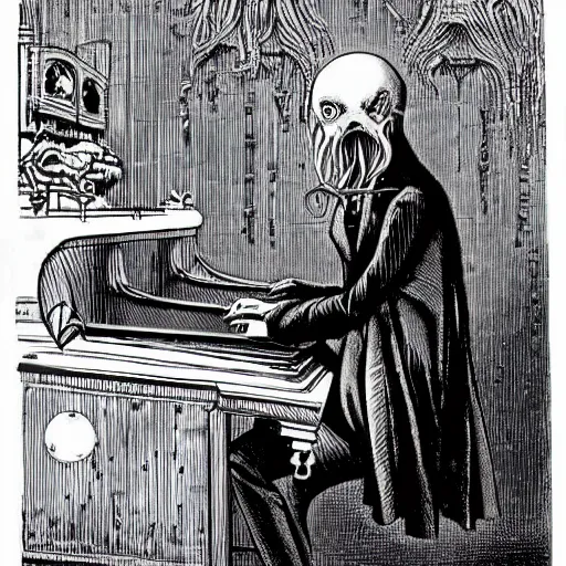 Image similar to cthulhu playing the piano