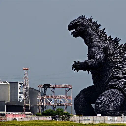 Prompt: godzilla attacking fukushima daiichi unit 4