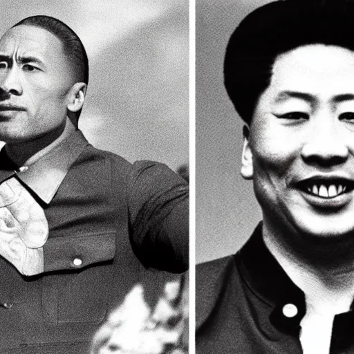 Prompt: Dwayne 'The Rock' Johnson with Mao Zedong's hairstyle