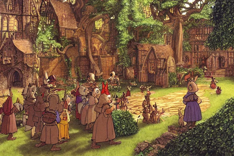 Image similar to an elaborate and dense scene from redwall abbey by brian jacques