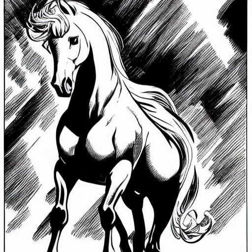 Prompt: clean simple line art of a beautiful elegant unicorn. white background. well composed, clean black and white line drawing, beautiful detailed face. illustration by steve ditko and jack kirby and greg rutkowski