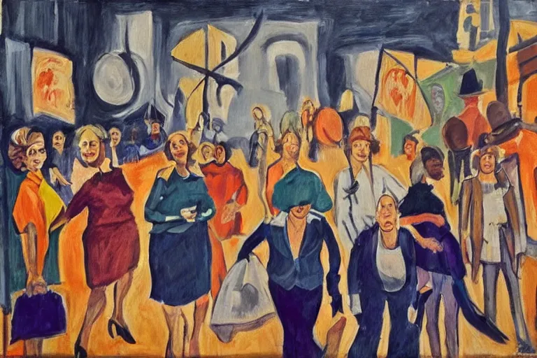 Image similar to woman movement, lisbon city at night, art in the style of paula rego