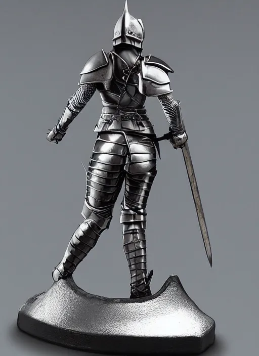 Image similar to 80mm, resin detailed model figure of a female wearing a silver knight armor