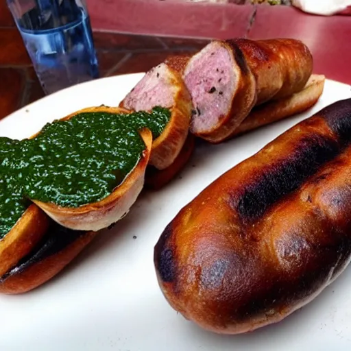 Prompt: choripán with chimichurri