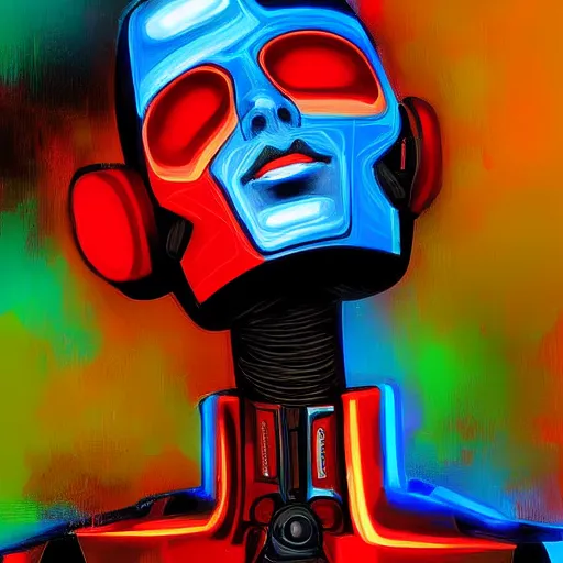 Prompt: digital portrait painting of a robot, colorful, visible brush strokes, detailed, awarded, best of art station