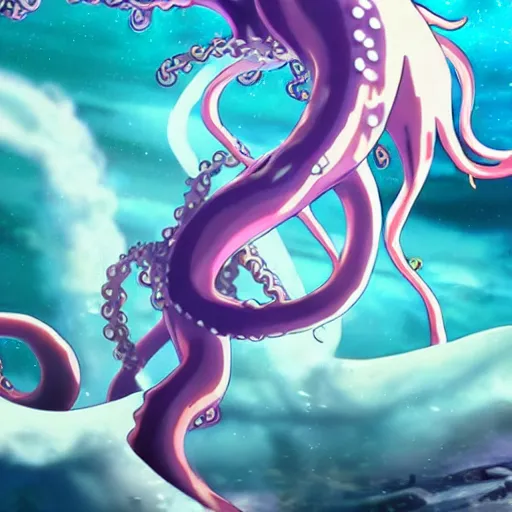 Image similar to Anime tentacle monster, anime shot, action shot, trending anime