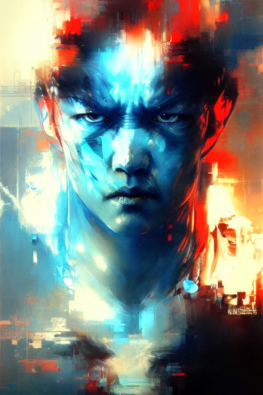 Prompt: gojo satoru, painting, beautifully glowing light blue eyes, collaborative artwork of greg ruthowski, yoji shinkawa, ruan jia, exquisitely high quality and detailed