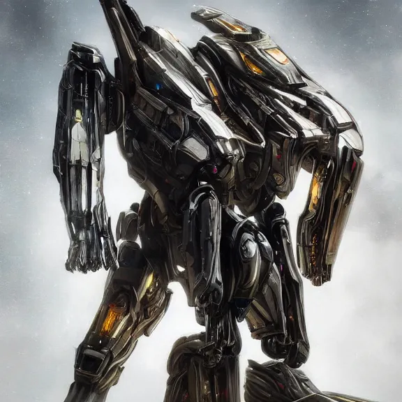 Image similar to cinematic shot, 35 foot tall extremely detailed beautiful handsome quadrupedal western robot mecha dragon, sharp edged black armor, shining gold accents around the edges, sleek OLED blue visor for eyes, four legs, walking in busy neon city streets, sharp claws, epic shot, highly detailed art, sci fi, furry, 3D realistic, warframe fanart, destiny fanart, furry art, dragon art, feral art, macro art, furaffinity, DeviantArt, sofurry