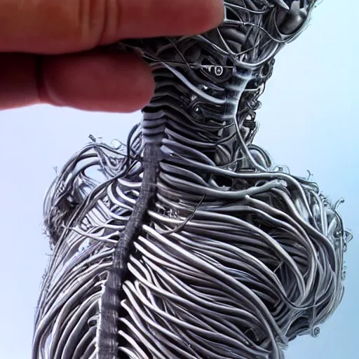 Image similar to realistic anatomically correct detailed wire sculpture of the human nervous system