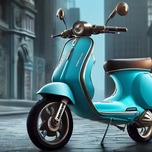 Image similar to a turquoise vespa moped, ultra realistic, concept art, intricate details, highly detailed, photorealistic, octane render, 8 k, unreal engine. art by artgerm and greg rutkowski