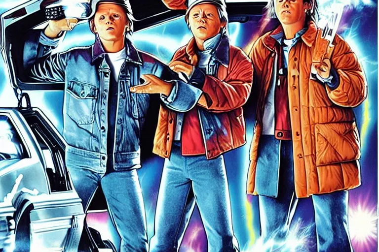 Image similar to the movie poster of Back to the future, Uncropped, highly detailed