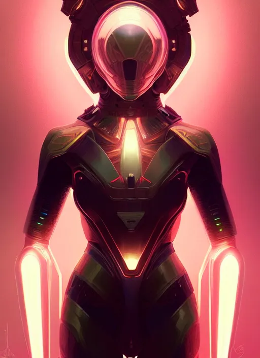 Image similar to symmetry!! portrait of faceted armour, tech wear, scifi, glowing lights!! intricate elegant, highly detailed, digital painting, artstation, concept art, smooth, sharp focus, illustration, art by artgerm and greg rutkowski and alphonse mucha