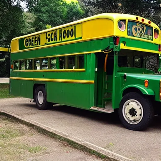 Image similar to a green school bus