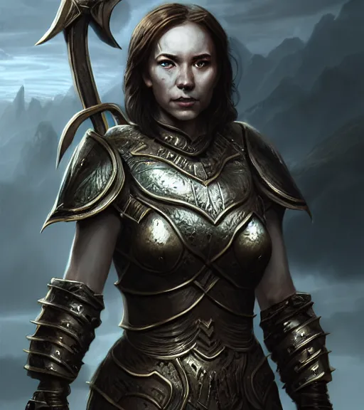 Image similar to unknown the elder scrolls vi charismatic rugged female battle - mage portrait partially clothed in metal - plated battle armor atmospheric lighting painted intricate volumetric lighting, beautiful, sharp focus, ultra detailed by leesha hannigan, ross tran, thierry doizon, kai carpenter, ignacio fernandez rios