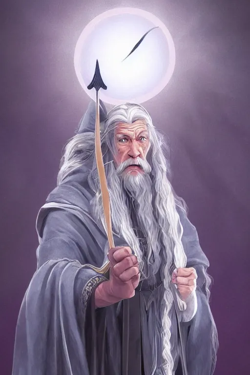 Prompt: tarot illustration of gandalf as the magician by artstation
