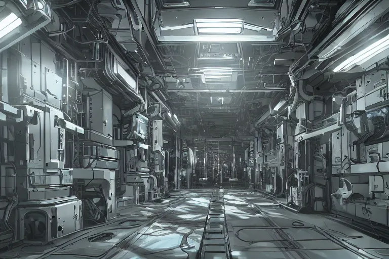 Image similar to robosaurus parallax datacenter server room interior single mono colossus white rusty robot sitting artstation cinematic detailed concept art volumetric light sharp coherent cgsociety symmetric perfect well balanced shadows lotr servers