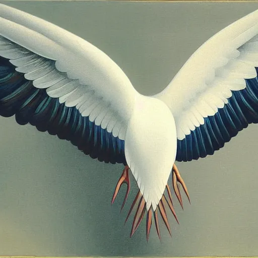 Image similar to a painting of a huge bird behind a white wall, by clarence holbrook carter