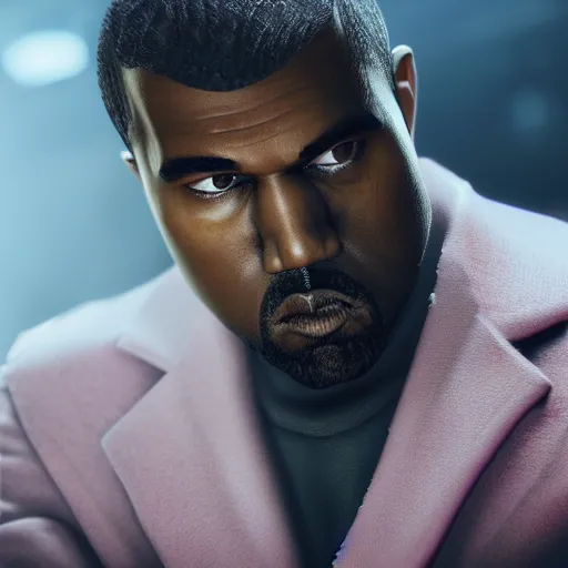 Prompt: a videogame still of Kanye West in Tekken 7, portrait, 40mm lens, shallow depth of field, close up, split lighting, cinematic