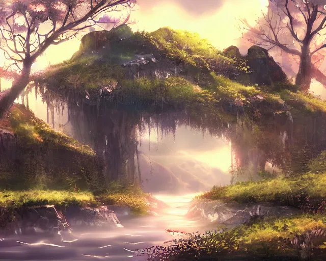 Image similar to a vapor realm. scenery art. pixiv scenery art.