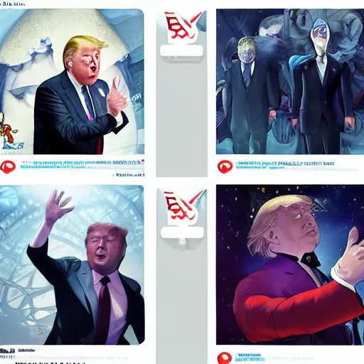 Image similar to Donald Trump and Vladimir Putin dancing to hip hop music by H.P. Lovecraft and abaddon and magali villeneuve and ghibli and moebius and Alphonse Mucha and Takashi Murakami, 8k, epic scene, scifi, unreal engine, trending on cg station. masterpiece.